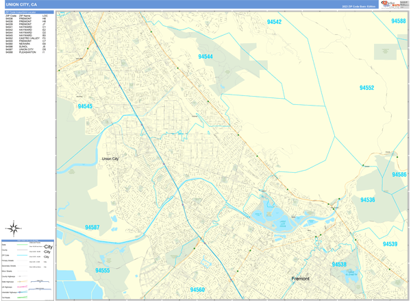 Union City California Wall Map (Basic Style) by MarketMAPS  MapSales